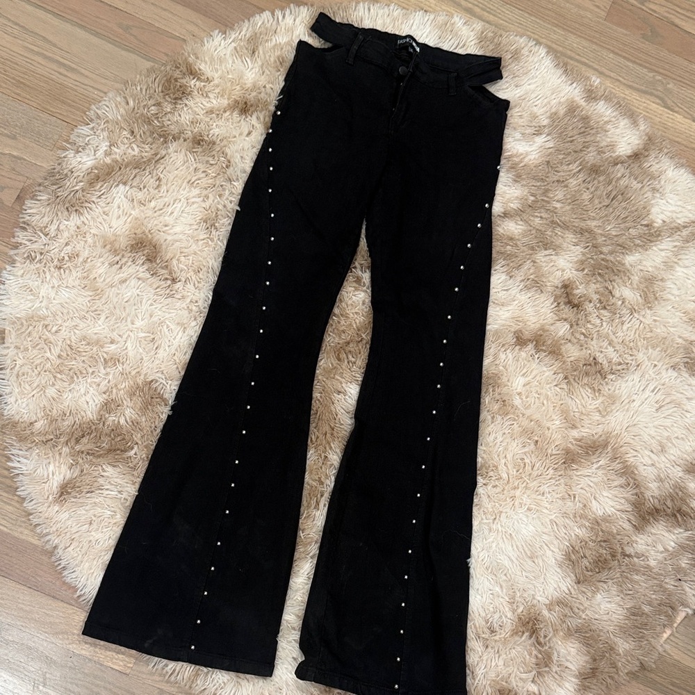 Fashion Nova Black Flare Pants with Studded Detail